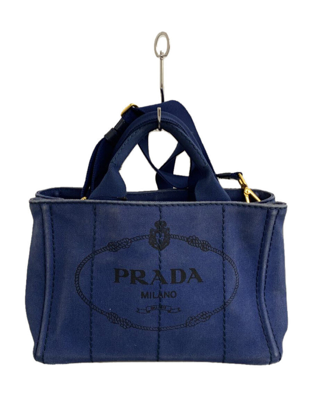 Prada Canapa Tote Bag Canvas Navy Blue